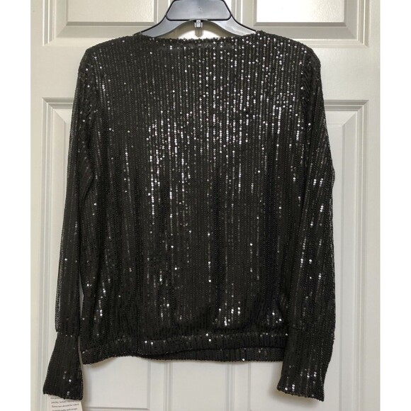 Skye's the Limit Top Size Small Sequin Black Long Sleeve Pullover Crew Neck - Picture 3 of 7